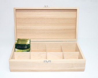 8 Compartiment Theedoos / Ash Wood Box / Houten Aandenken Doos / Houten Sieraden Doos / Natuurlijke Houten Doos / Gepersonaliseerde Doos Optie