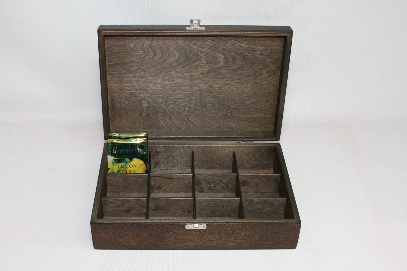 12 Compartments Wooden Tea Box / Dark Brown Box / Storage Box Etsy