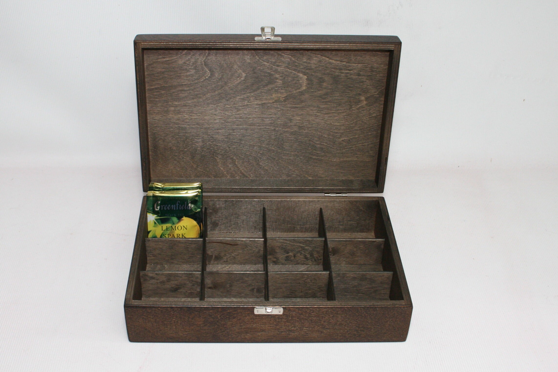 12 Compartments Wooden Tea Box / Dark Brown Box / Storage Box Etsy