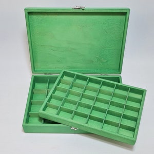 Collection_ Storage Box / 48 Compartment Box / Light Green Collection Box with Removable Layer / Collection Display Box