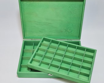 Green Plywood Collection Box: 48 Compartment Storage Organizer