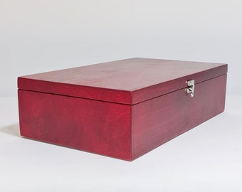 Caja de almacenamiento grande / Caja de madera grande / Caja de madera para regalos y recuerdos / Caja roja 16.53 x 9.45 x 4.33 pulgadas