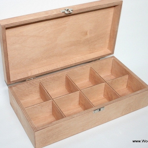 Wooden Tea Box with 8 Compartments /  Light Brown Box / Wooden Keepsake Box / Jewelry Box / Gift Box / Storage Box / Plywood Box Organizer