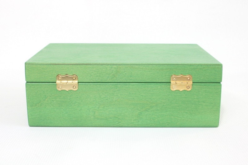 Wooden Tea Box / 6 Compartments Box / Wooden Keepsake Box / Jewelry Box / Green Box / Plywood Box / Tea Organizer image 4