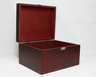 Wooden Keepsake Box / 9 x 7 x 5 inch / Dark Red Box