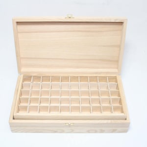 Wooden Storage Box with 100 Compartments / Collection Box with Removable Layer/ Large Ash Wood Box / Multiple Compartment Box / Ring Box image 3