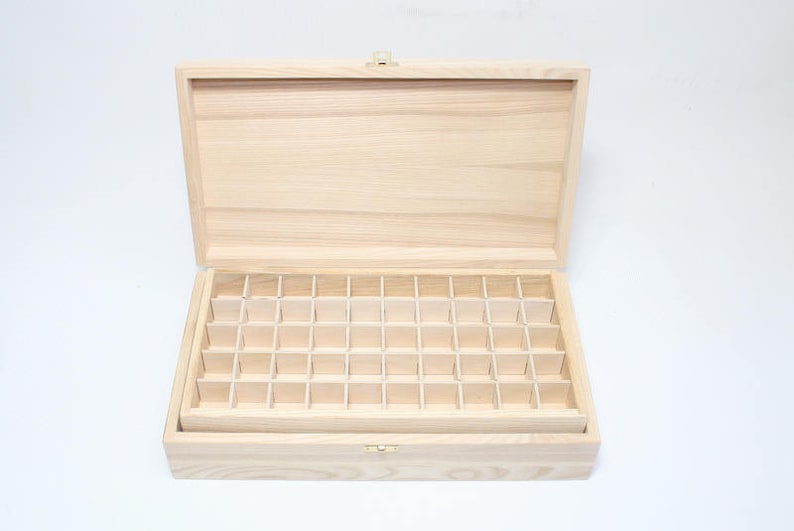 Wooden Storage Box with 100 Compartments / Collection Box with Removable Layer/ Large Ash Wood Box / Multiple Compartment Box / Ring Box image 3