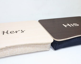 His and Hers Tray Set / Couple Gift / Wooden Laptop Bed Tray / Breakfast Serving Tray / Pillow Tray / iPad Table