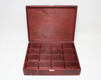 Red Collection Box / 16 Compartments Box / Keepsake Box / Jewelry Box / Storage Box / Red Wood Box / Display Box / Collection Display Box