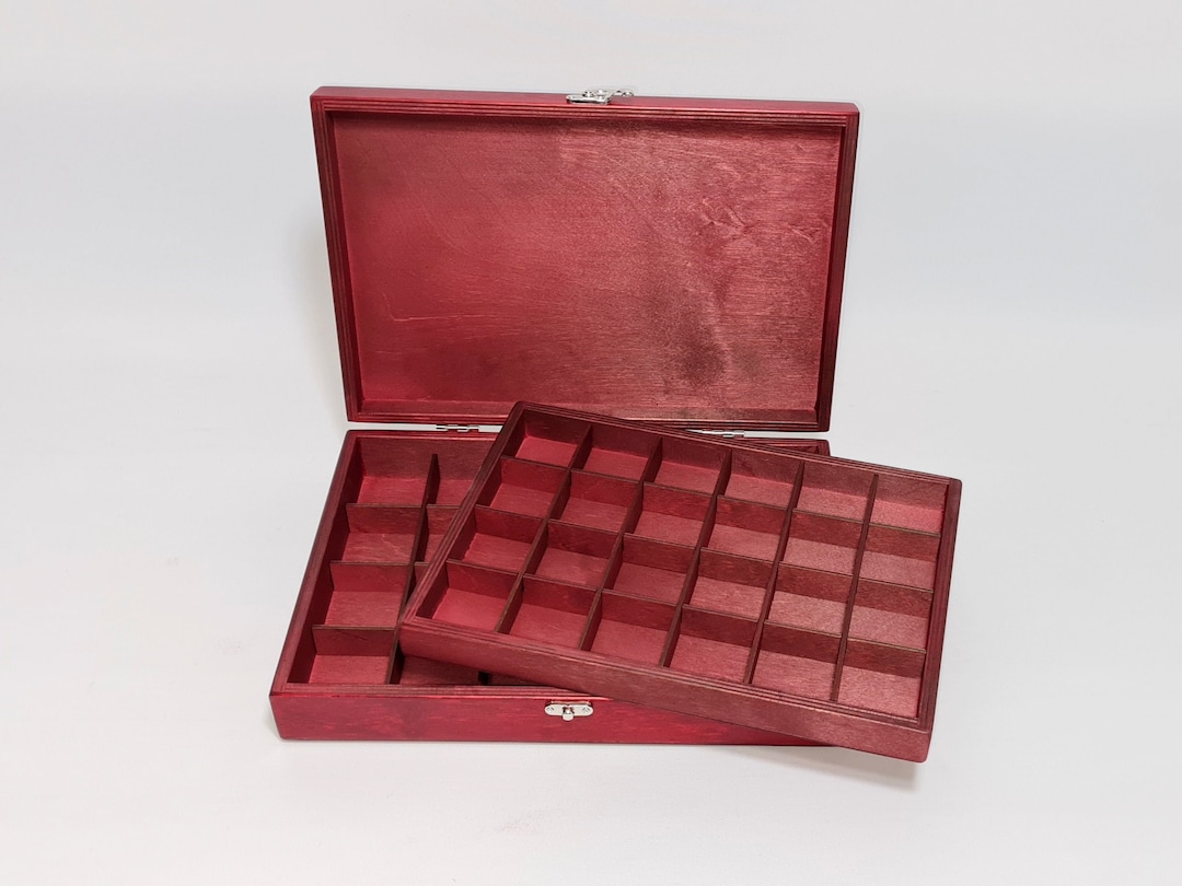 Red Plywood Collection Box: 48 Compartment Organizer - Etsy
