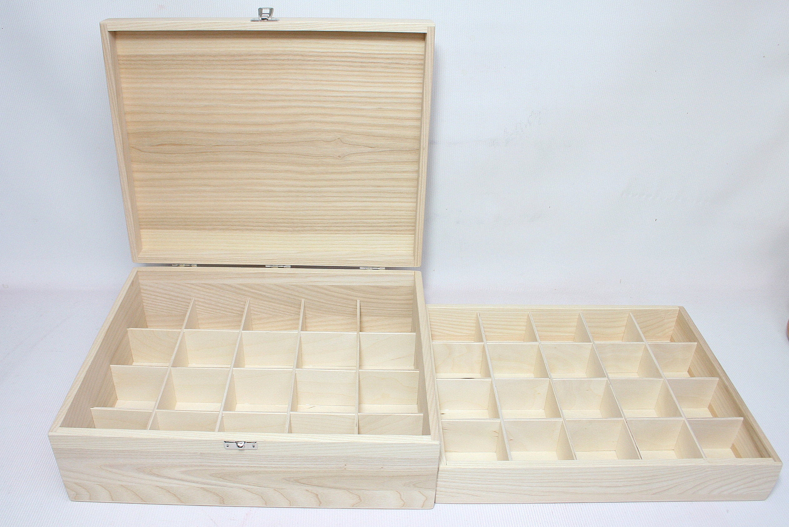 Multi Compartment Wooden Storage Box with Lid Tray Container 20