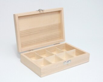 Wooden Jewelry Box / Keepsake Box / Storage Box / 8 Compartments Box / Small Ash Wood Box