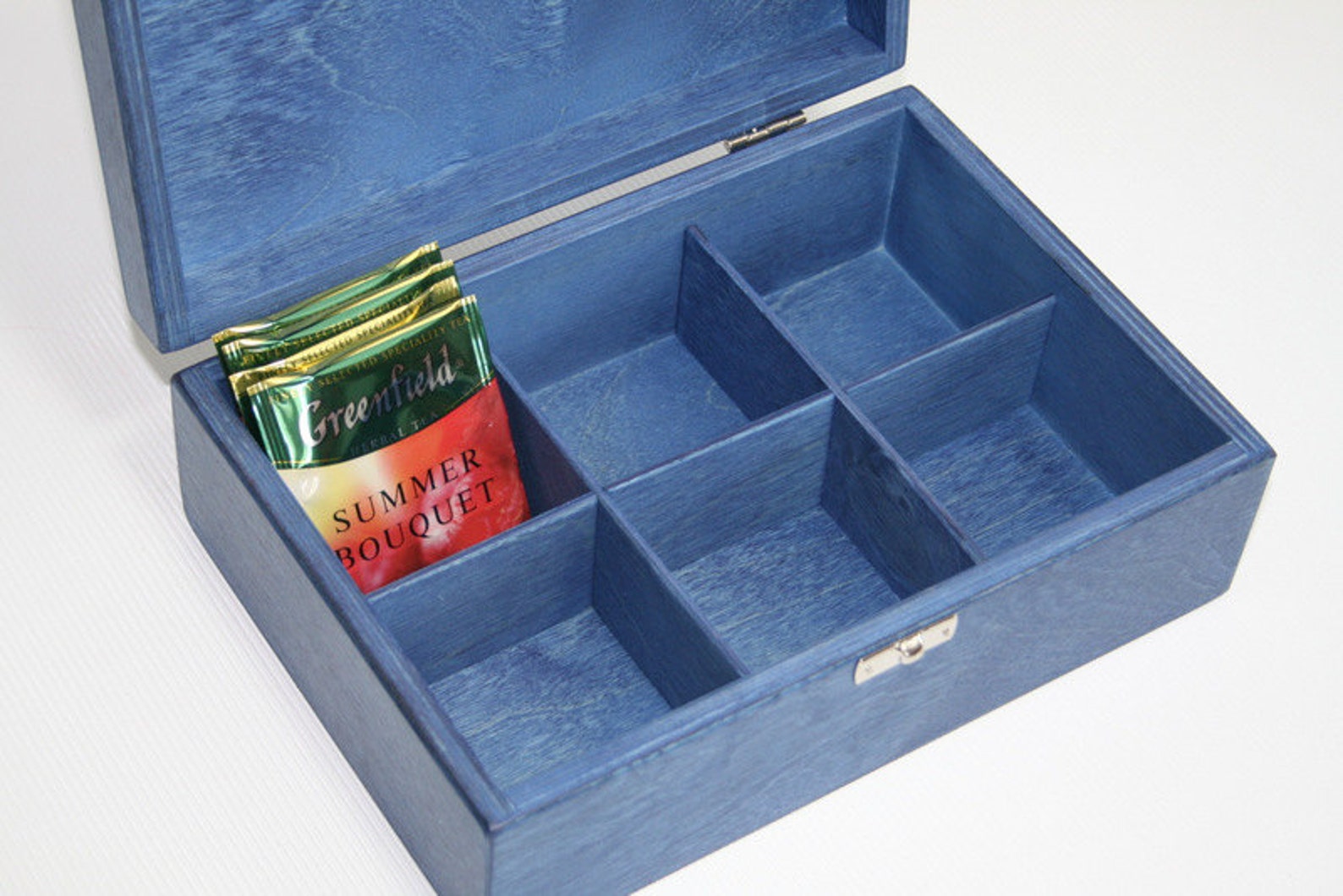 Blue Compartment Box / 6 Compartment Box / Wooden Keepsake Box - Etsy