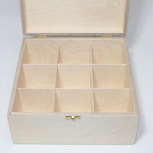 Wooden Box for DIY Projects / 9 Compartment Box / Unfinished Wooden Box 9.64 x 9.64 x 4.33 inch other dimensions available image 1