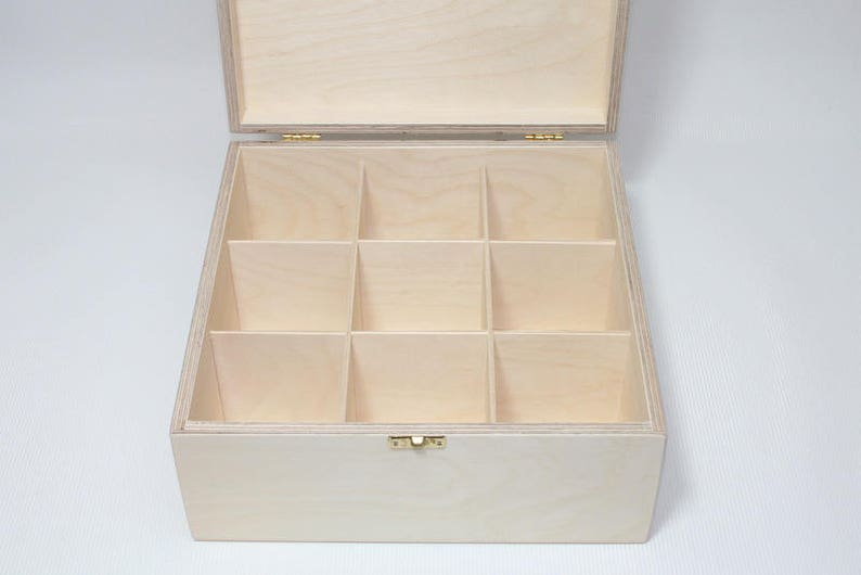 Wooden Box for DIY Projects / 9 Compartment Box / Unfinished Wooden Box 9.64 x 9.64 x 4.33 inch other dimensions available image 1