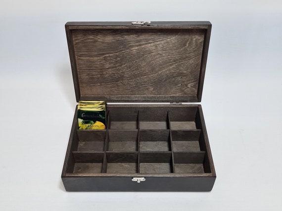 12 Compartments Wooden Tea Box / Dark Brown Box / Storage Box / Jewelry Box  / Keepsake Box / Personalized Box Option / Favor Box -  Canada