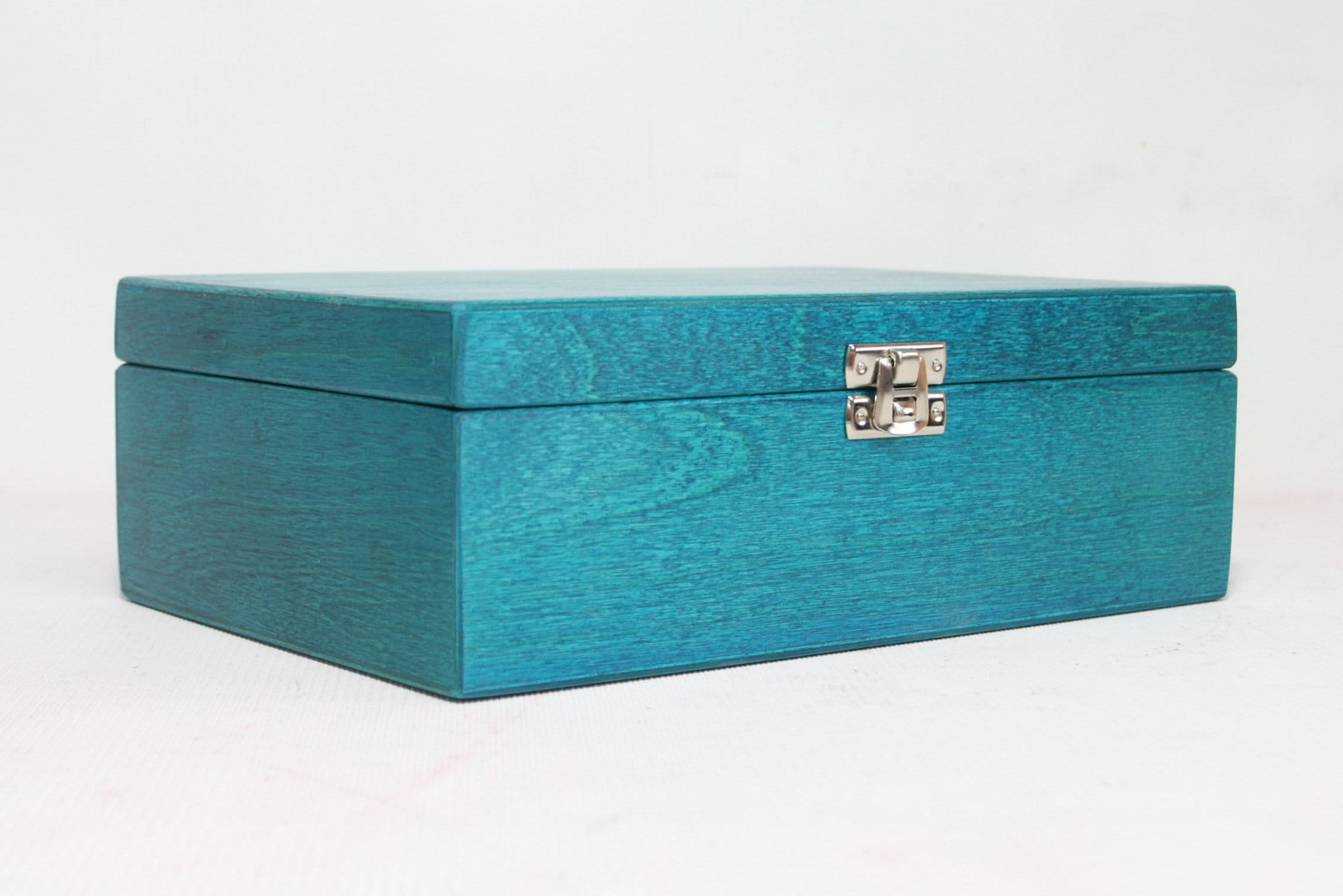 Dedoot Boîte à souvenirs décorative en bois vintage faite à la main avec serrure et clé pour bijoux, cadeaux, décoration d'intérieur, bleu, 24 x 19 x 11,4 cm