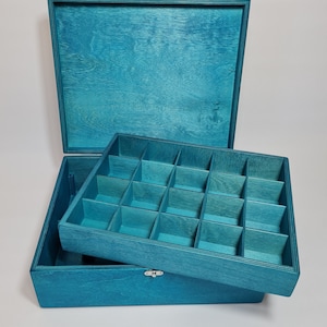 Large Wooden Storage Box / Turquoise Collection Box with Removable Compartment / Large Plywood Box / Collection Display Box