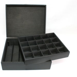 Black Plywood Collection Box: Large Wooden Storage with Removable Layer