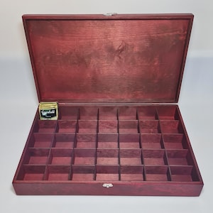 Red Wooden Tea Box: 35 Compartment Collection Storage, Personalized Option