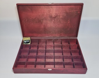 Red Wooden Tea Box: 35 Compartment Collection Storage, Personalized Option