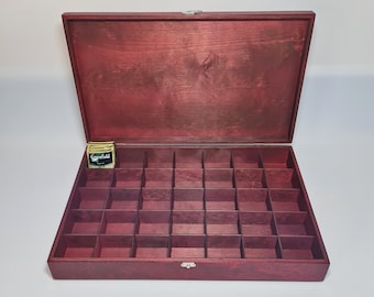 35 Compartments Red Wooden Tea Box / Collection Storage Box / Personalized Box Option