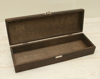 Wooden Keepsake Box / Jewelry Box / Wooden Storage Box / Dark Brown Box 14 x 3.93 x 2.36 inch