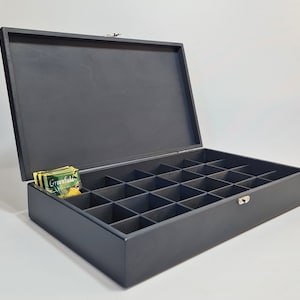 Grafietkleur 24 vakken Houten theedoos / Opbergdoos / Gepersonaliseerde doos / Theeopberger