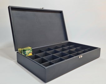 Caja de té de madera de 24 compartimentos de color grafito / Caja de almacenamiento / Caja personalizada / Organizador de té