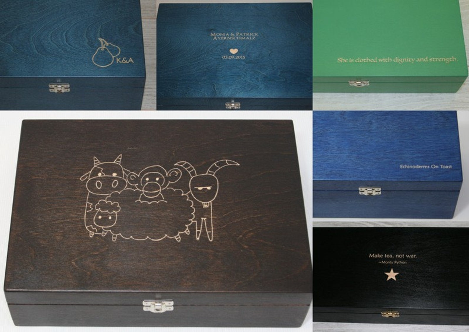 Wooden Gift Box / Wooden 8 Compartments Box / Blue Wooden Box - Etsy