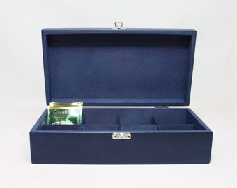 Wooden Tea Box / Wooden 8 Compartments Box / Dark Blue Wooden Box