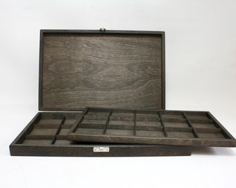 30 Compartment Dark Brown Plywood Collection Display Box