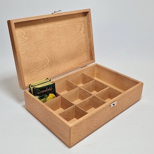 Wooden Tea Box / 10 Compartment Box / Light Brown Box / Wooden Keepsake Box / Jewelry Box / Collection Storage Box / Favor Box / Organizer