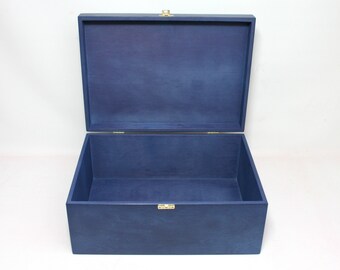 LARGE WOODEN BOX 40X30X23cm WHIT HANDLE IN BLUE COLOR 