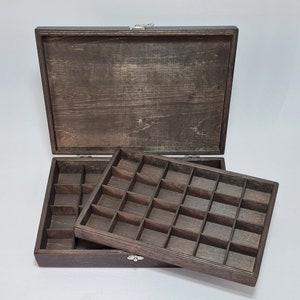 Collection Display Box / 48 Compartment Box / Dark Brown Collection Box with Removable Layer / Multiple Compartment Box / Jewelry Box