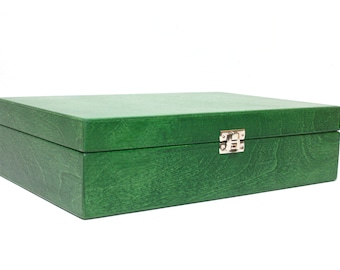 Dark Green Stained Plywood Box: Keepsake Storage