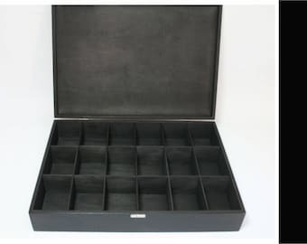 18 Compartments Wooden Storage Box / Black Box / Jewelry Box / Keepsake Box / Collection Storage Box / Black Display Box / Collection Box
