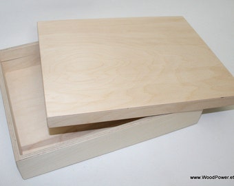 Wooden A4 Size Box for DIY Projects/ Unfinished Wooden Box /12 x 8.65 x 1.95 inch (other dimensions available)