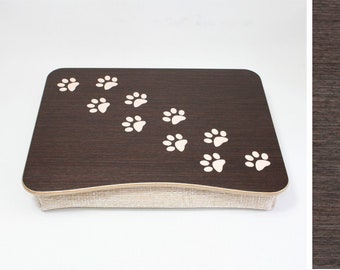 Wooden Laptop Bed Tray / Pillow Tray / iPad Table / Breakfast Tray / Paw Trail Dark / Animal Lover Gift / Animal Gift / Nature/ Nature Gift