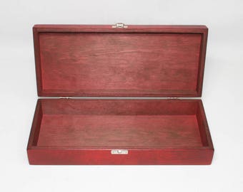 木箱 赤い木箱 - 12.6 x 5.12 x 2.36インチ - 記念品箱 - 収納箱 - ギフト