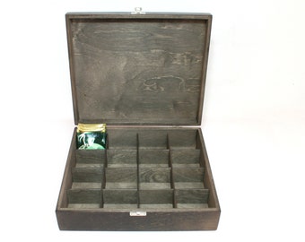 16 Compartment Wooden Tea Box: Dark Brown Keepsake Organizer