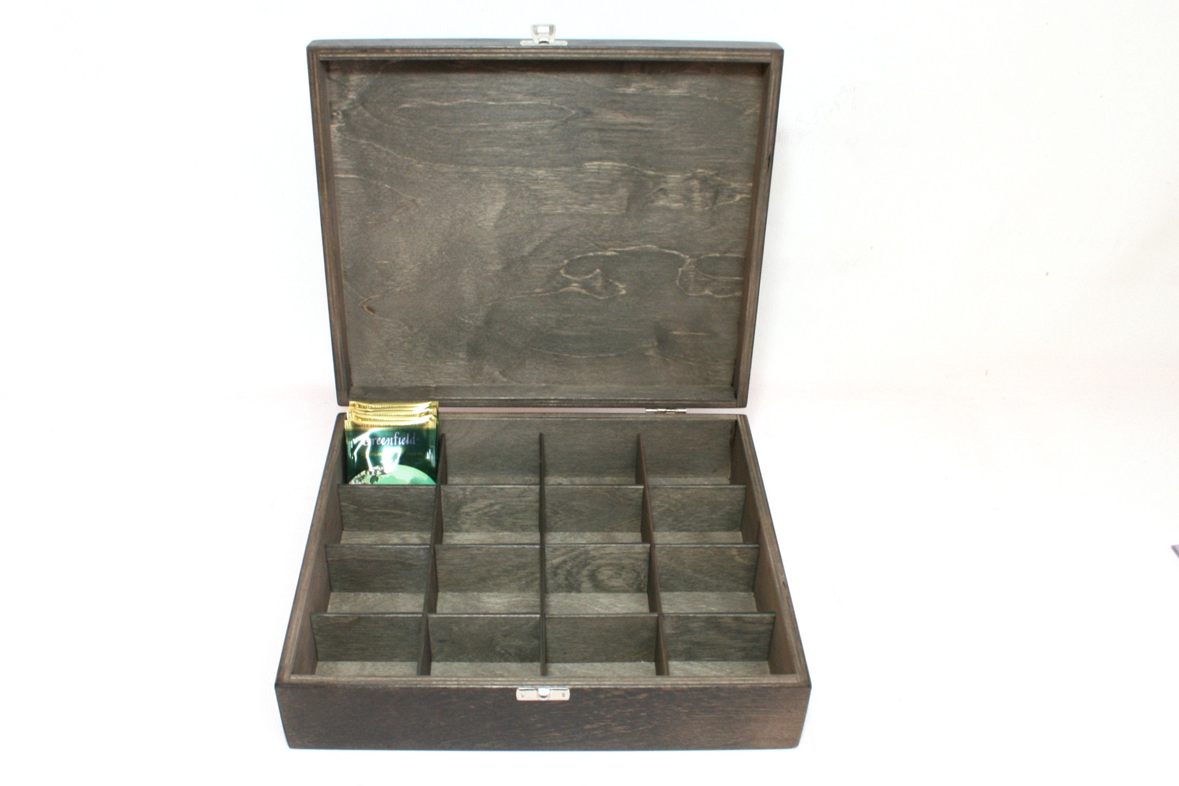 Boîte à thé en bois marron clair 24 compartiments / Boîte de