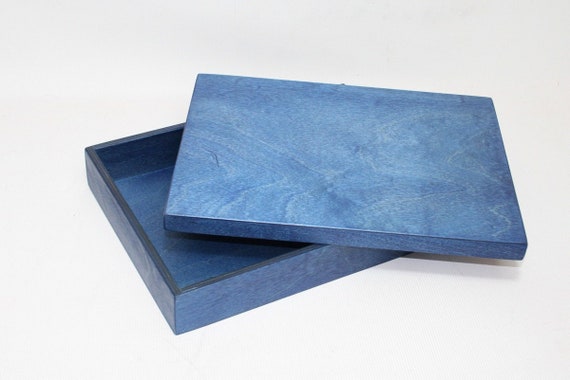 Blue Stained Plywood Box with Lid: A4 Size