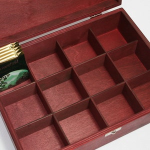 Red Wooden Tea Box: 12 Compartment Keepsake Box, Personalized Option - Etsy
