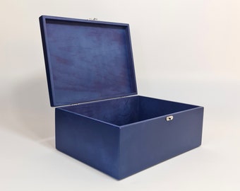 Caja de madera azul oscuro / Caja de regalo grande / Caja de almacenamiento grande / 13.77 x 9.84 x 5.50 pulgadas