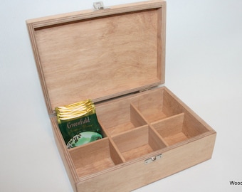 Wooden Tea Box: 6-Compartment Keepsake Jewelry Box