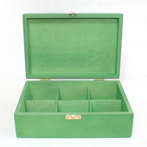 Wooden Tea Box / 6 Compartments Box / Wooden Keepsake Box / Jewelry Box / Green Box / Plywood Box / Tea Organizer image 3