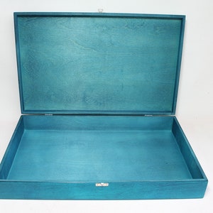 Large Turquoise Wooden Storage Box (19.68 x 12.20 x 2.95 inch)