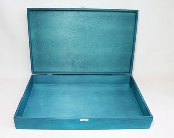 Large Turquoise Wooden Storage Box (19.68 x 12.20 x 2.95 inch)