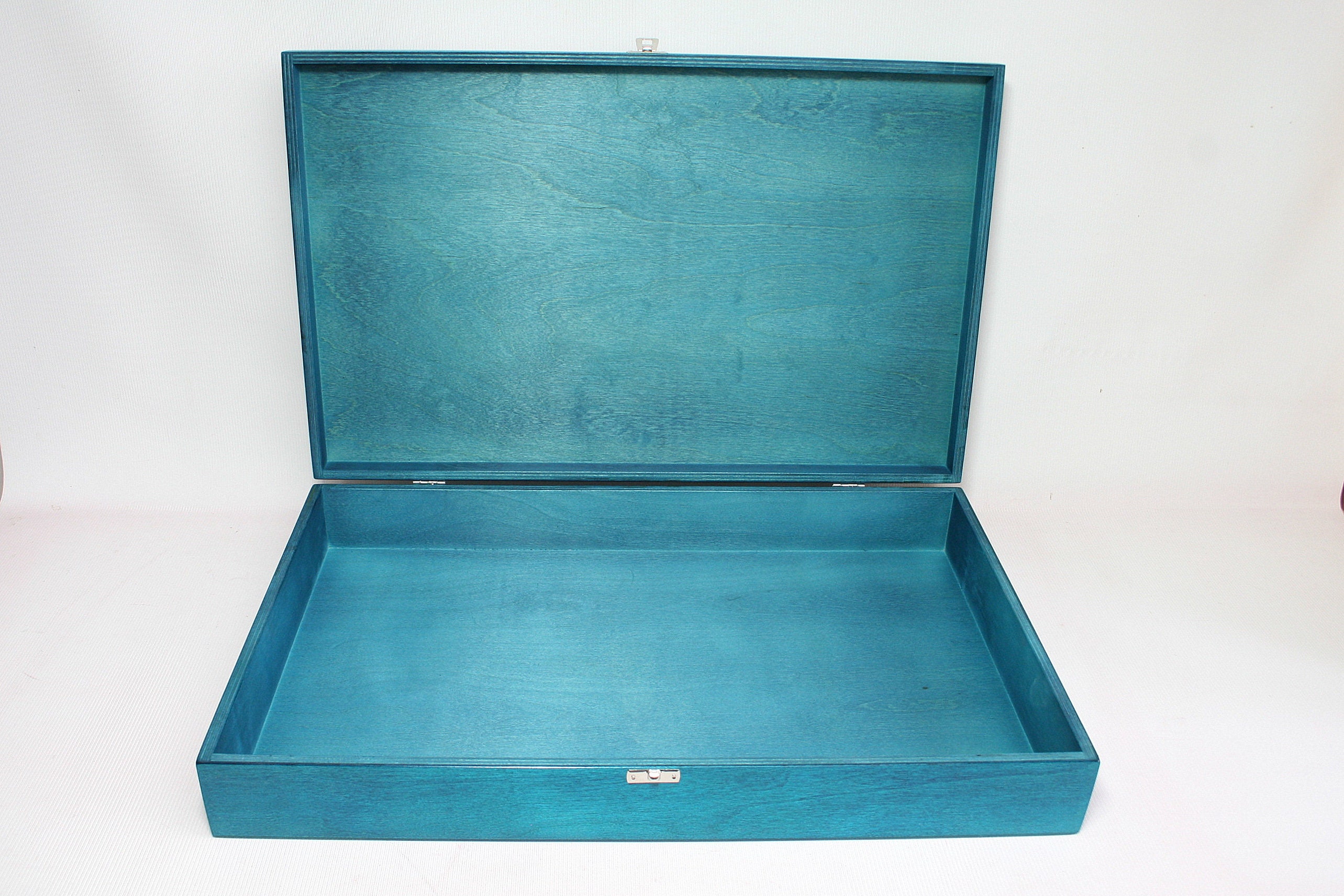 大型ターコイズ木製収納ボックス（19.68 x 12.20 x 2.95インチ